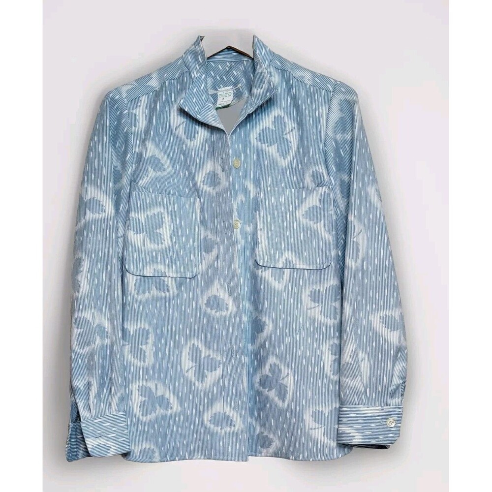 Vintage Blue Jacket Coat Shirt Leaves Leisure Mod Retro Clothing Floral Size 10